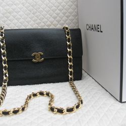 Authentic Chanel Black Large Flap Bag Wallet