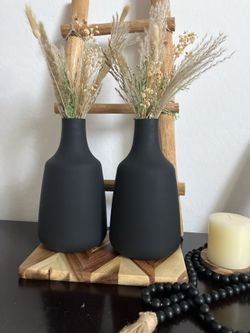 Modern Matte Black Vase Set | Pampas Grass & Neutral Dried Floral Centerpiece