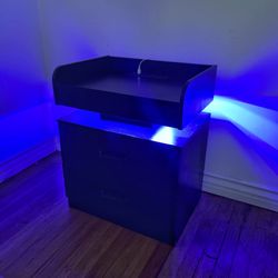 New Black Night Stand Charging Station LED Lights Modern Bedside  2 Drawers End Table