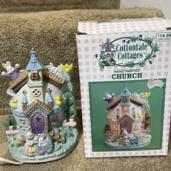 Cottontale Cottages Church w/ Bunny baby stroller Porcelain Easter Village
