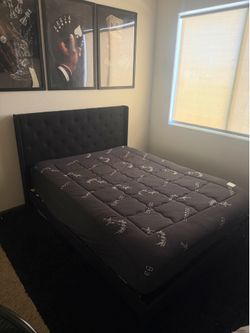 Queen bed frame, Mattress & mattress topper