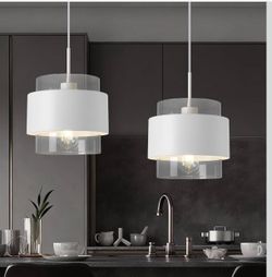 New 9.8" Modern Pendant Lights Kitchen Island with Durable Metal Shades,2 Pack Industrial White Pendant Lighting,Adjustable Hanging Light Fixtures for