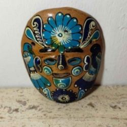 MEXICAN POTTERY WALL ART SET OF 2 SMALL MASKS 4.5" -P99