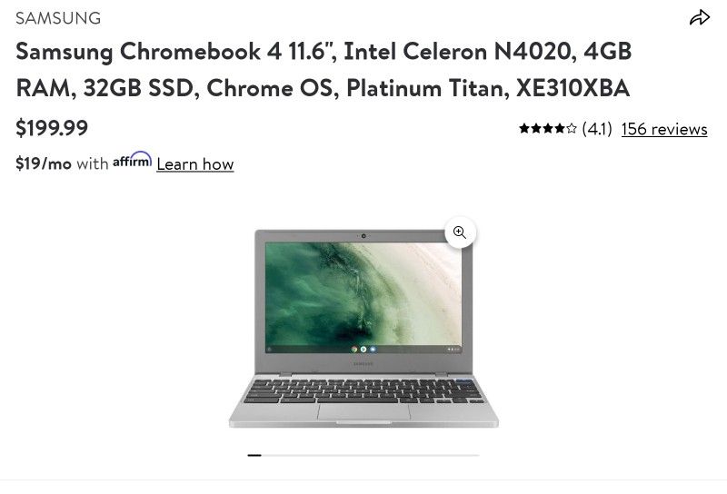 SAMSUNG CHROMEBOOK 4 11.6", INTEL CELERON N4020, 4GB RAM, 32GB SSD, CHROME OS, PLATINUM TITAN, XE310XBA