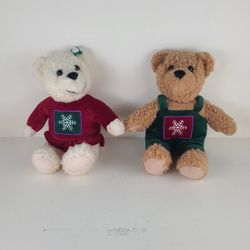 Pair of Hallmark Kiss Kiss Mistletoe Plush 9" Holiday Winter Snowflake Teddy Bears Toys
