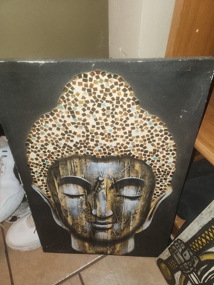 Buddah Textured Canvis Painting 2ft Tall By 1ft