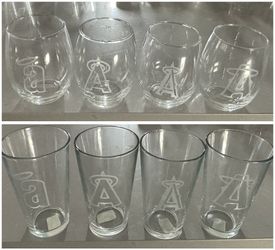set of 8 LA Angels baseball etched stemless wine or pub glasses