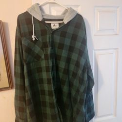 Green Flannel light coat w/hoodie