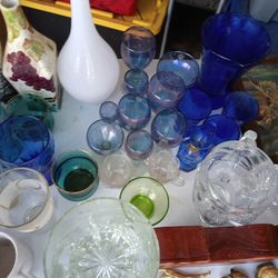 Antique Glass, End table,Vintage Pictures, Speakers And MORE!! 