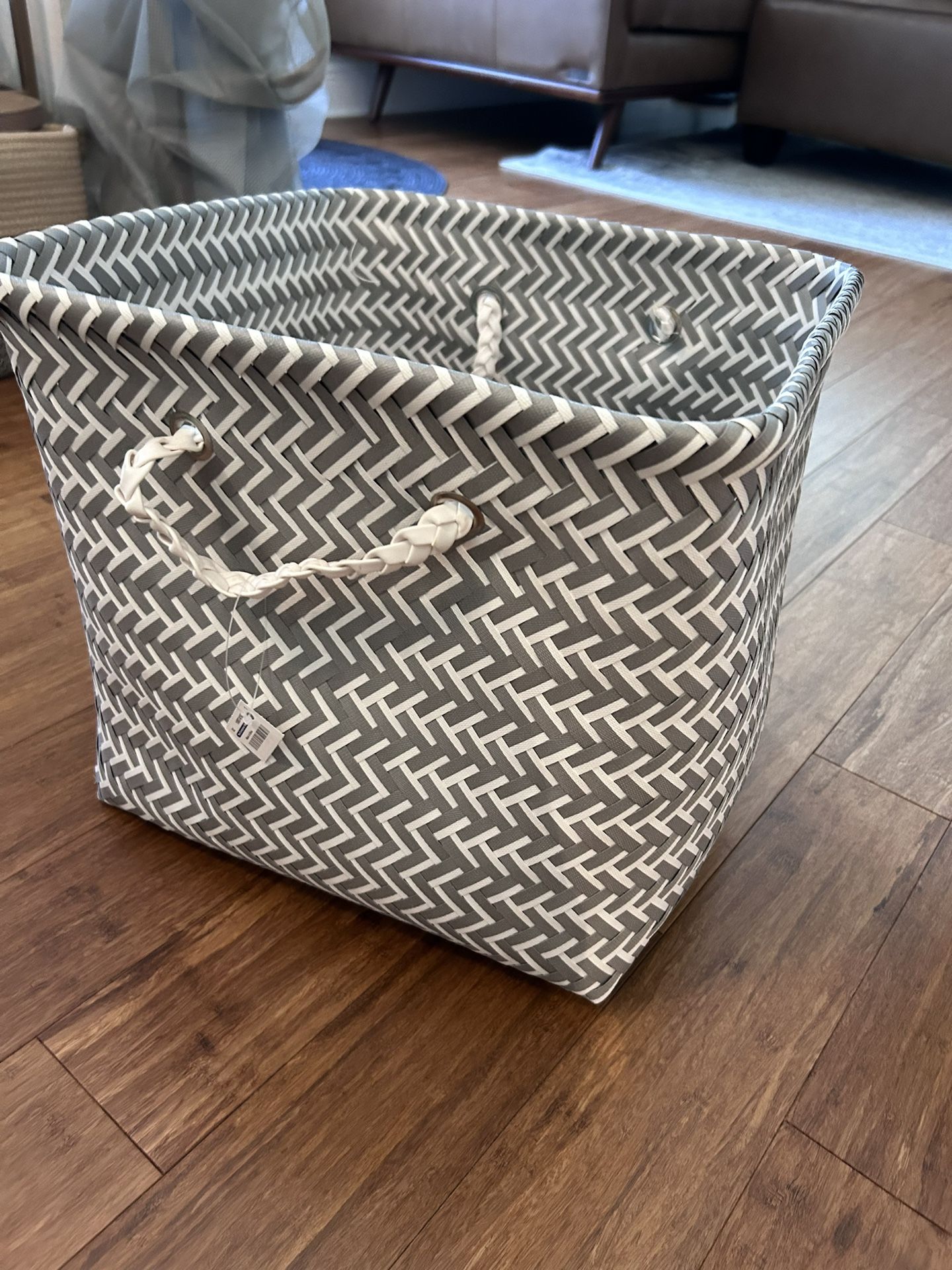 5 Large Arrow Woven Storage Bin Grey/white-