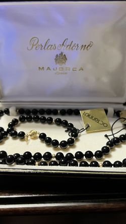 Black Pearl Necklace And Bracelet Set From Spain