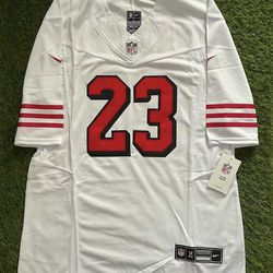 49ers White Jersey For CMC Christian McCaffrey #23 New With Tags Available All Sizes 