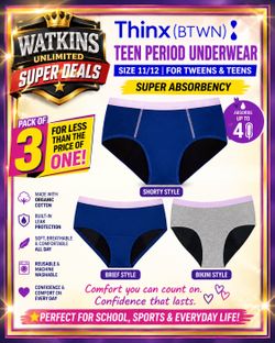 Thinx (BTWN) Teen Period Underwear – 3 Pack | Size 11/12 | Super Absorbency