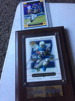 LaDanian Tomlinson autograph plaque and autograph card (Both signed by Mr Hall of Famer himself)