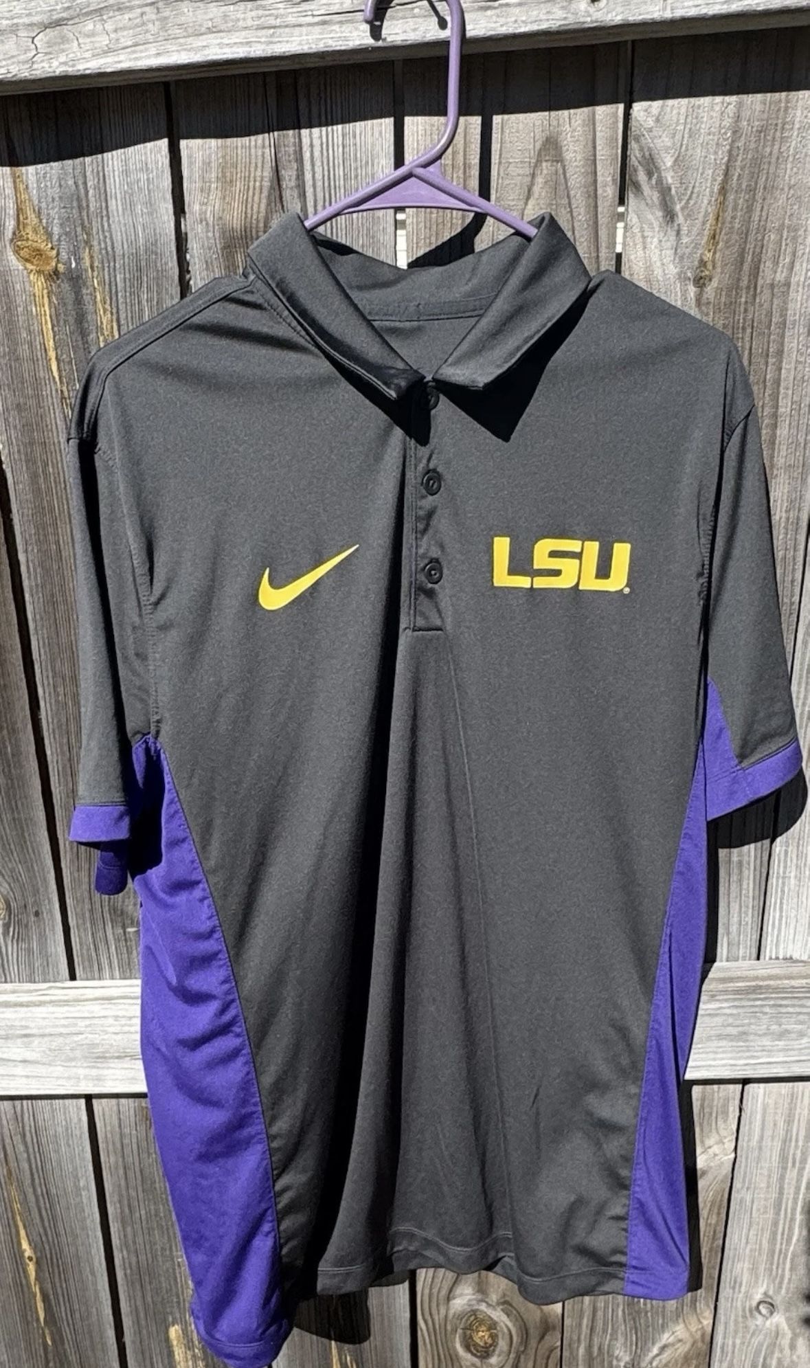 LSU Tigers Nike Polo Shirt Men L Gray Purple Performance DRI-FIT Short Sleeve