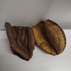 Vintage Baseball Glove Pair – Nokona Catcher’s Mitt + Star Union Glove – $20