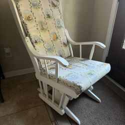 Dutailier White Wood Glider Rocking Chair with Foot Rest 