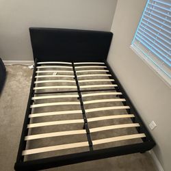BLACK UPHOLSTERED QUEEN BED FRAME