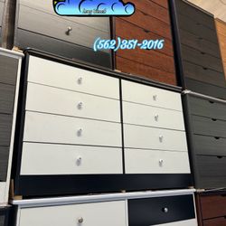 New Black And White Wood 8 Drawer Clothes Dresser 