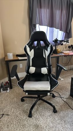 Reclining Gaming Chair with Footrest – Black & White