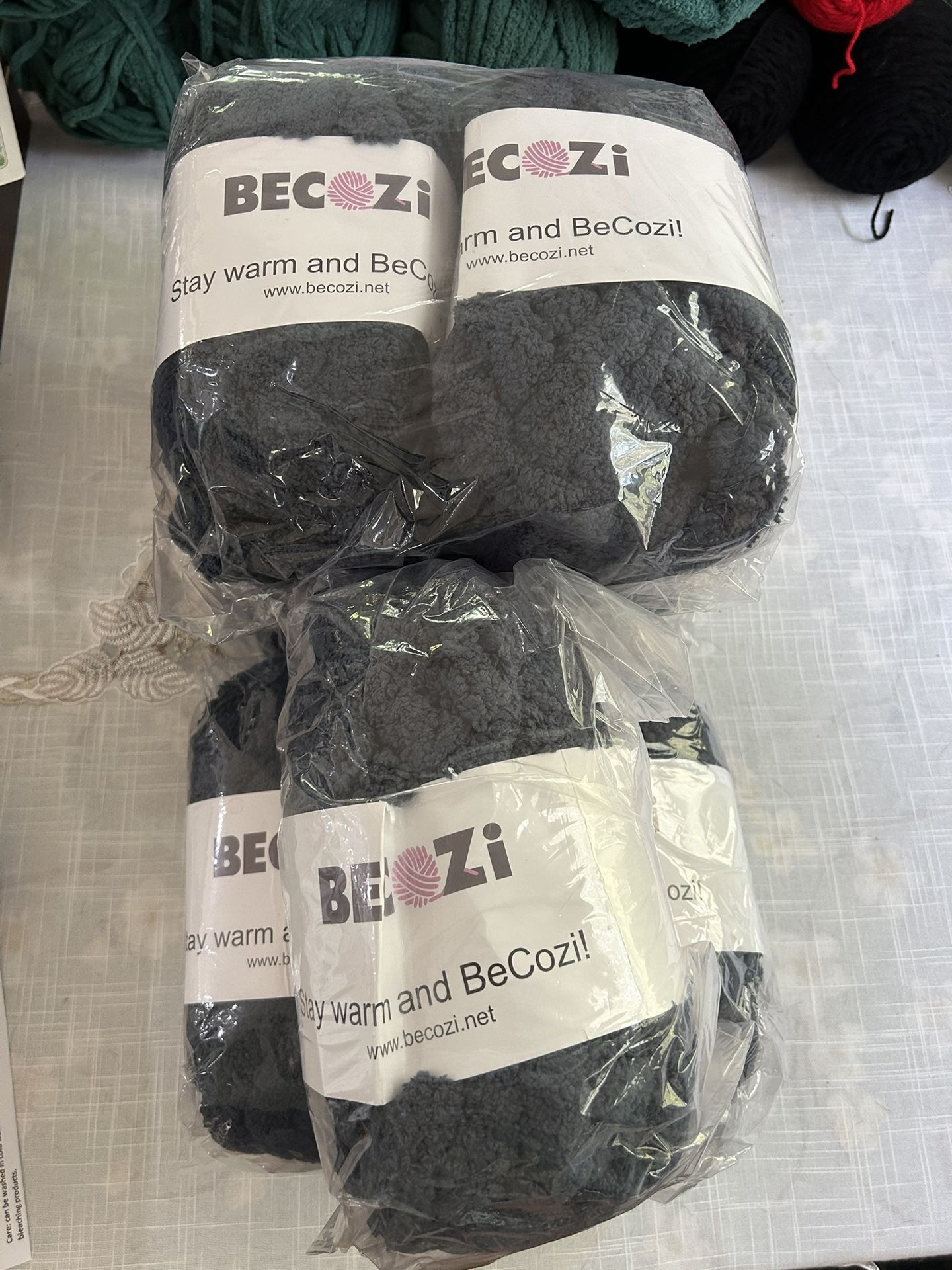 Becozi Chenille Navy Gray Yarn- 7 NEW