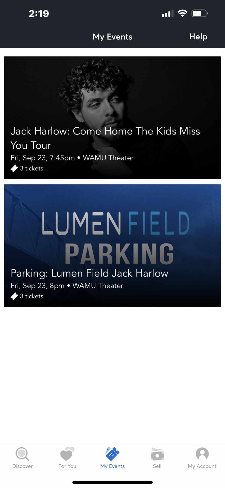 2 Tickets Jack Harlow / City Girls In Seattle And Parking Pass