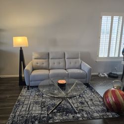 Sofa, Area Rug, Coffee Table, & Lamp