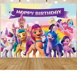 Pony Birthday Backdrop Cloth Anime Themed Kids Birthday Party Supplies Photography Props Photography Screens Background Wall Decoration