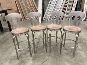 TRICA Unique Brushed Steel Cut-Out Ornate Barstools with Brown Microplush Seat Cushions (Set of 4)