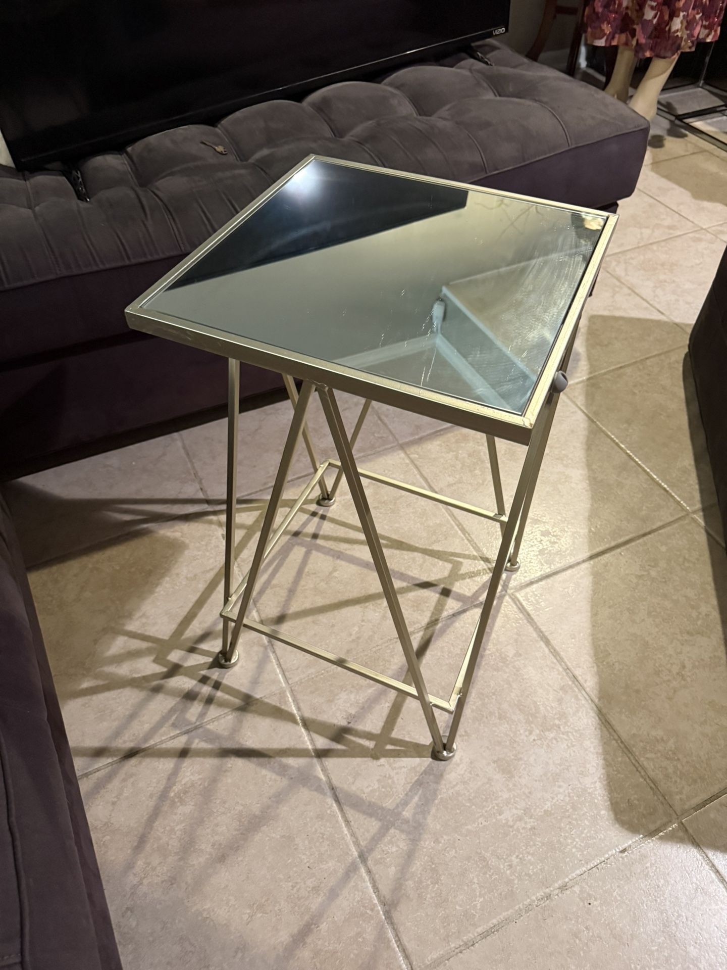 Mirrored Satin Champagne Finish Side Table