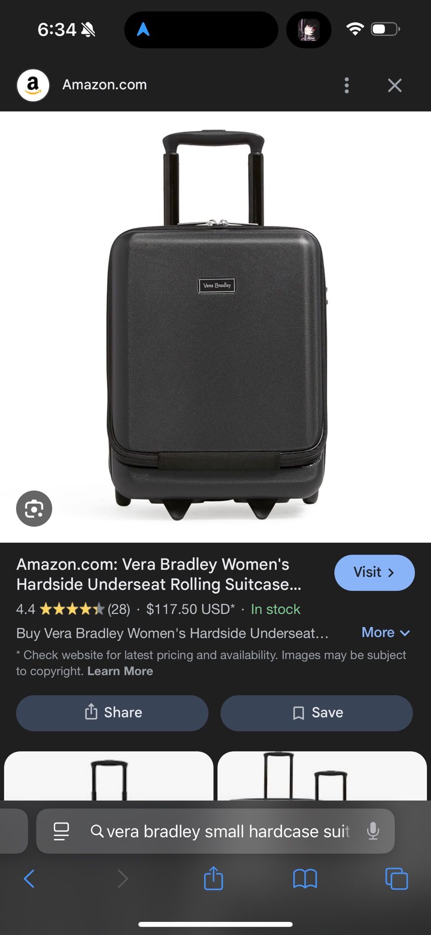 50$ (BARELY USED) Vera Bradley Hardcase Underseat Mini Suitcase