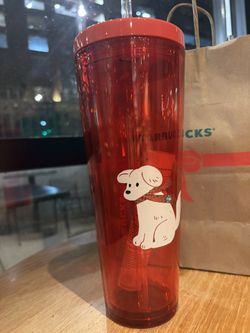 Starbucks Holiday Christmas 2025  Puppy Red Cold Tumbler With Straw 26 OZ