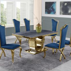 Chateau Collection 7 PCS Marble top dining table set-Stainless Steel- Available in 4 colors Now 3198.00 Free Delivery 🚚