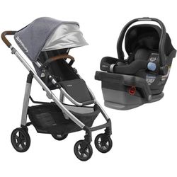 Uppababy Cruz Stroller and Mesa Infant Car Seat Travel Bundle. (piggyback and baby car mirror)
