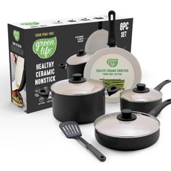 NEW GreenLife 8 Piece Nonstick Cookware Set/ Black