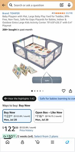 Baby Playpen XL Grey with Mat 79”x59”x26.5”