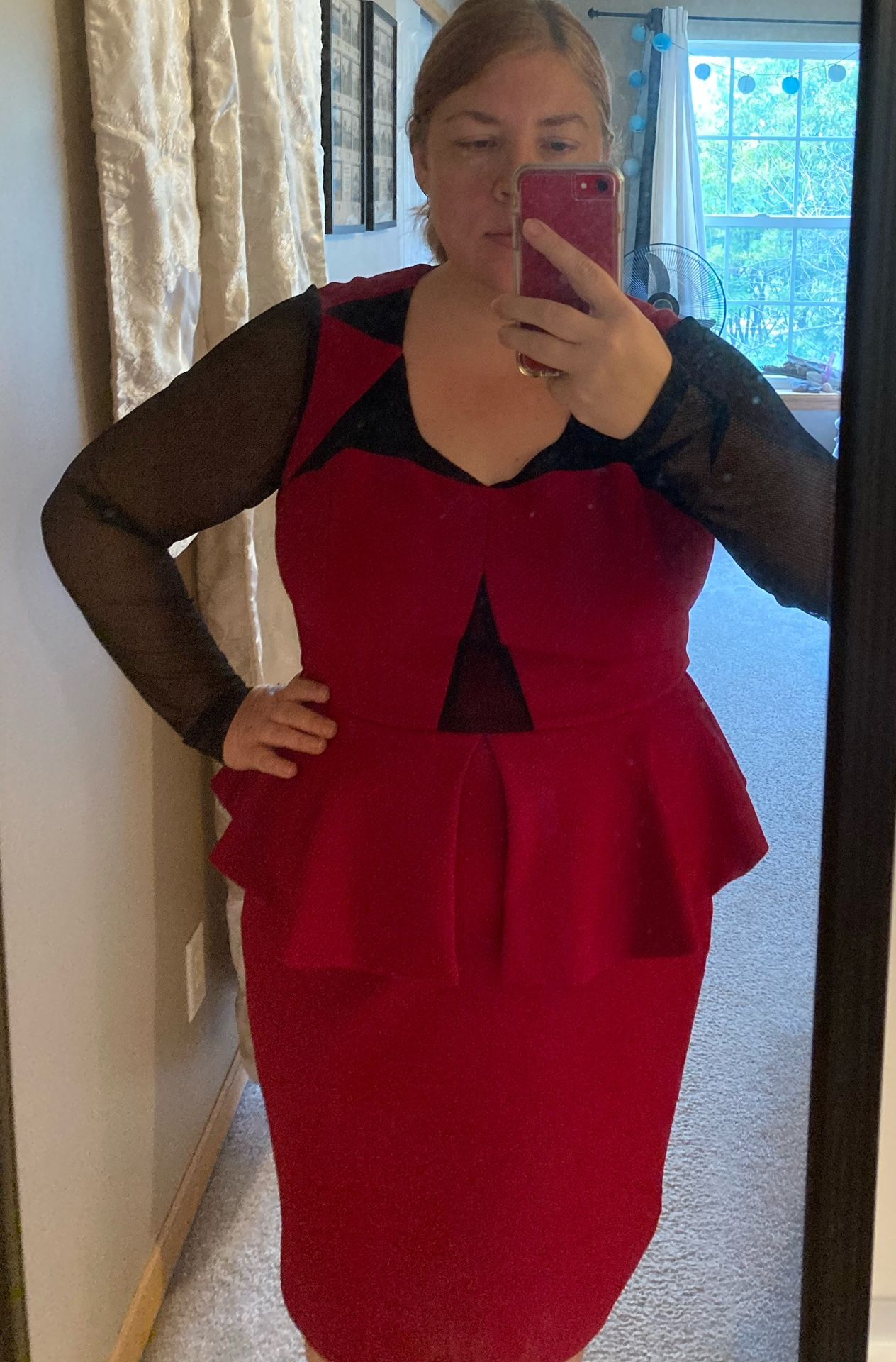 Super Stylish Red And Black Mesh Dress