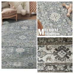 jinchan Area Rug 6x9 Washable Living Room Rug Vintage Distressed Gray Multi Floral Floor Cover Indoor Mat Retro Carpet Bedroom Kitchen Office Farmhous