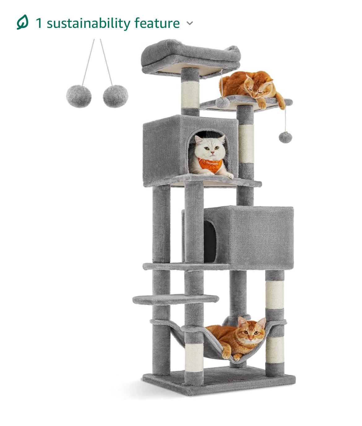 Cat Tree, 61-Inch Cat Tower for Indoor Cats, Plush Multi-Level Cat Condo