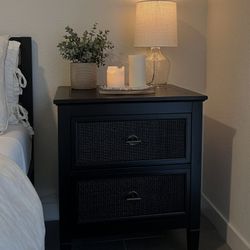 Black Rattan Cane End Table
