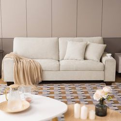 0545 $200  71.25" Chenille Loveseat Sofa, Beige, Modern Couch for Living Room Removable washable cover,pocket spring cushions,solid wood frame, easy a