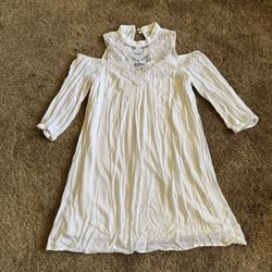 White open shoulder dress with lace detailing; perfect condition