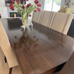 Luxury Dining Room Table, Chairs, And Cabinet 