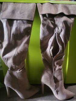 Taupe Suede Over-the-Knee Heeled Boots