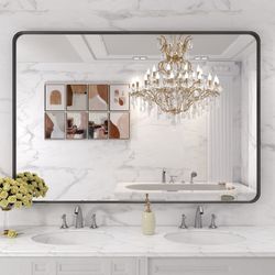 48x32 Inch Black Metal Framed Wall Mirror
