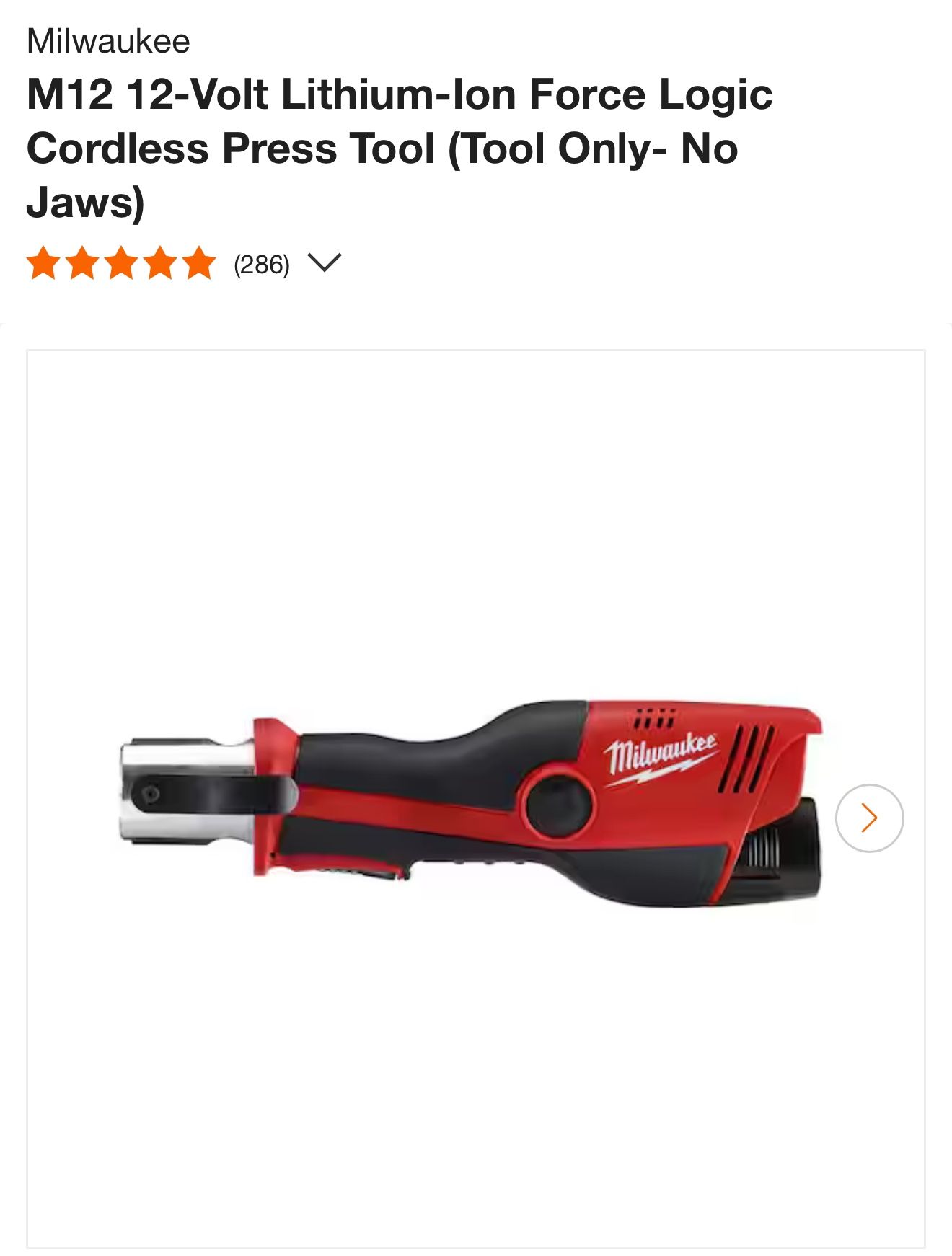 Milwaukee M12 12-Volt Lithium-lon Force Logic Cordless Press Tool (Tool Only- No Jaws)