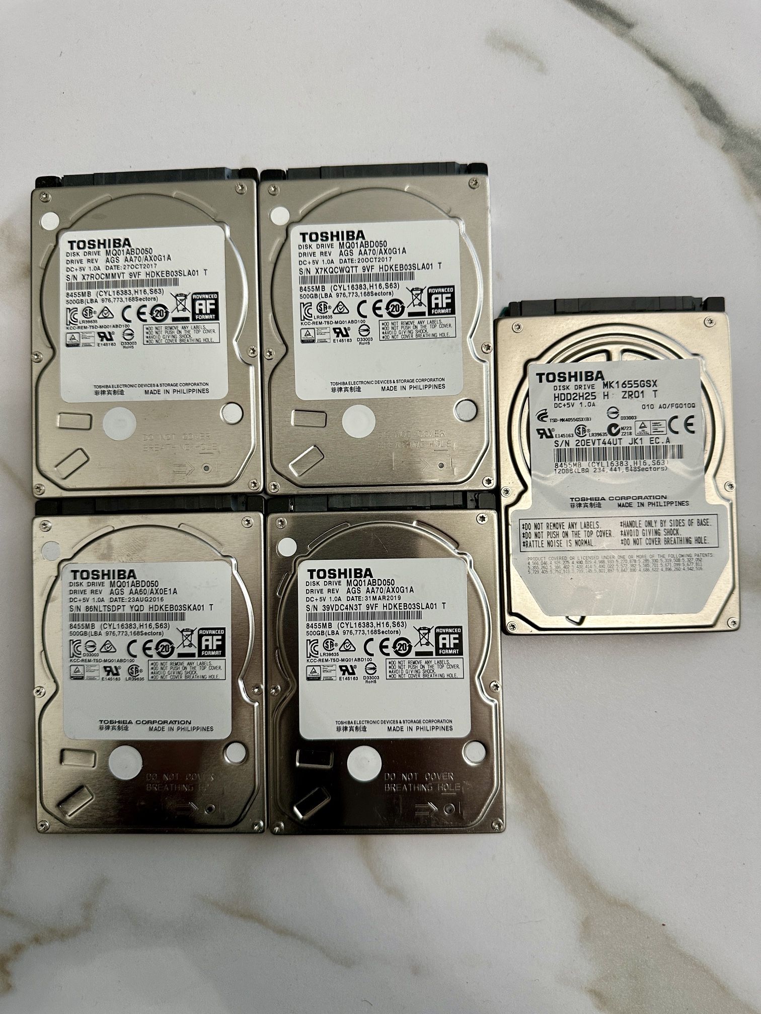 Lot Of 10 - Toshiba 500GB Hard Drive 2.5” HDD Laptop Desktop Console PlayStation 4 Xbox