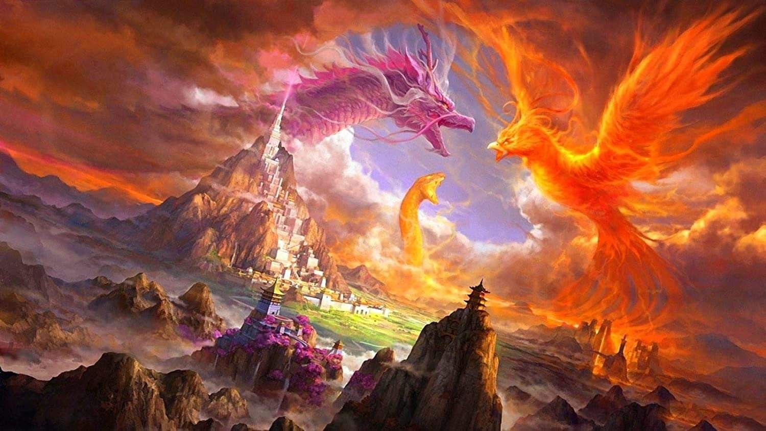 Jigsaw Puzzle 1000 Piece Sky Dragon Phoenix Classic Puzzle 75 x 50 cm by Buhoet