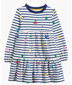 Mini Boden 4-5y Cotton Stripe Long Sleeve Tiered Sweatshirt Dress