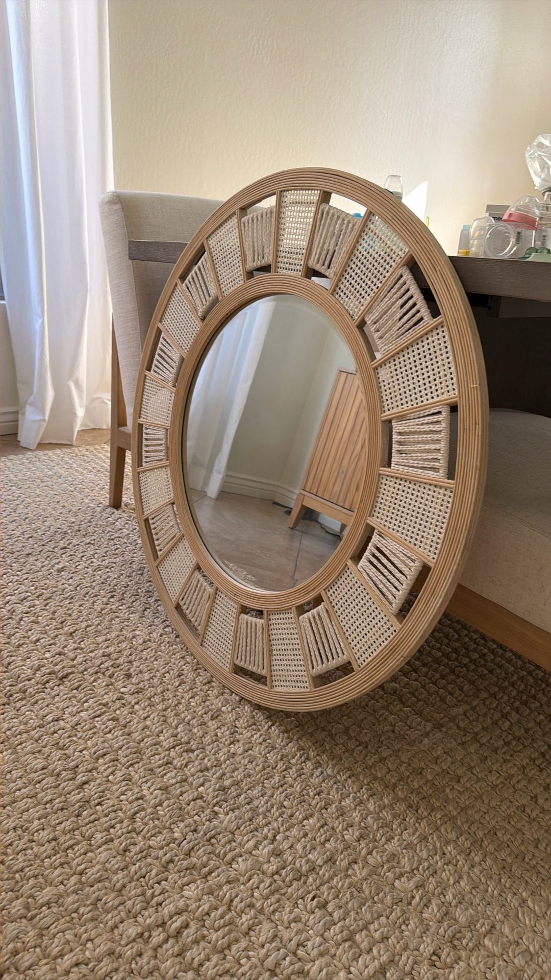 Boho Style Wooden 34 “ Round Mirror